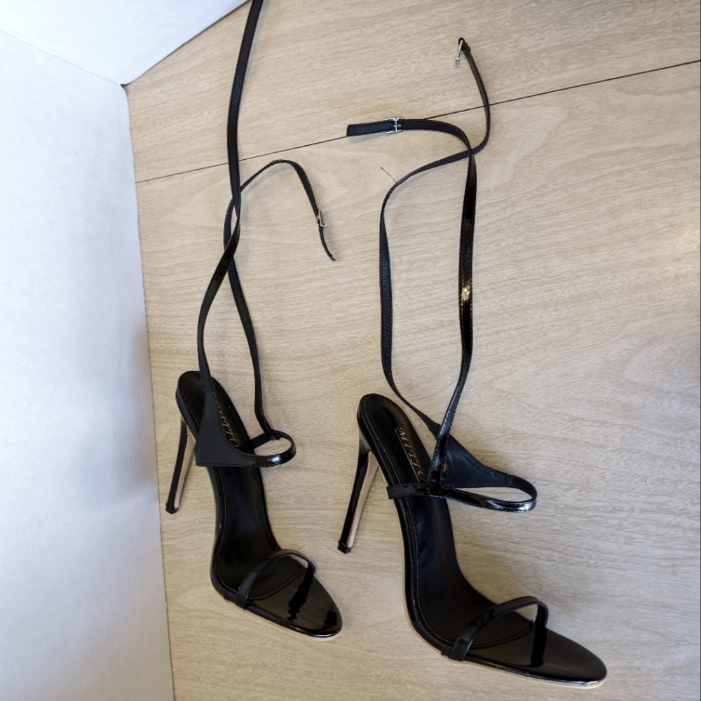 New Patent Black Wrap Ankle Strappy Heels 8